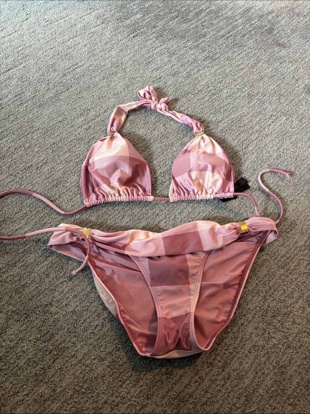 Vix Pink Plaid Triangle Bikini Set medium